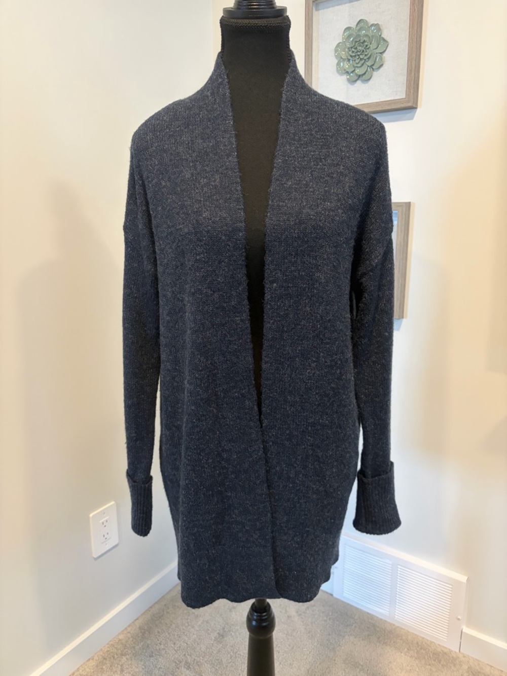 Simons Contemporaine Blue Open-Front Wool Blend Long Cardigan EUC
